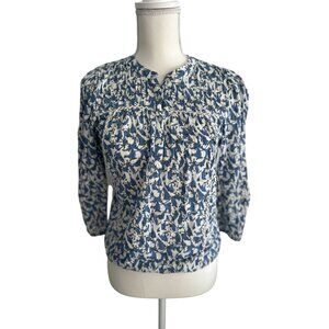 LUCKY BRAND Blue White Fauna Peasant Top Size XS